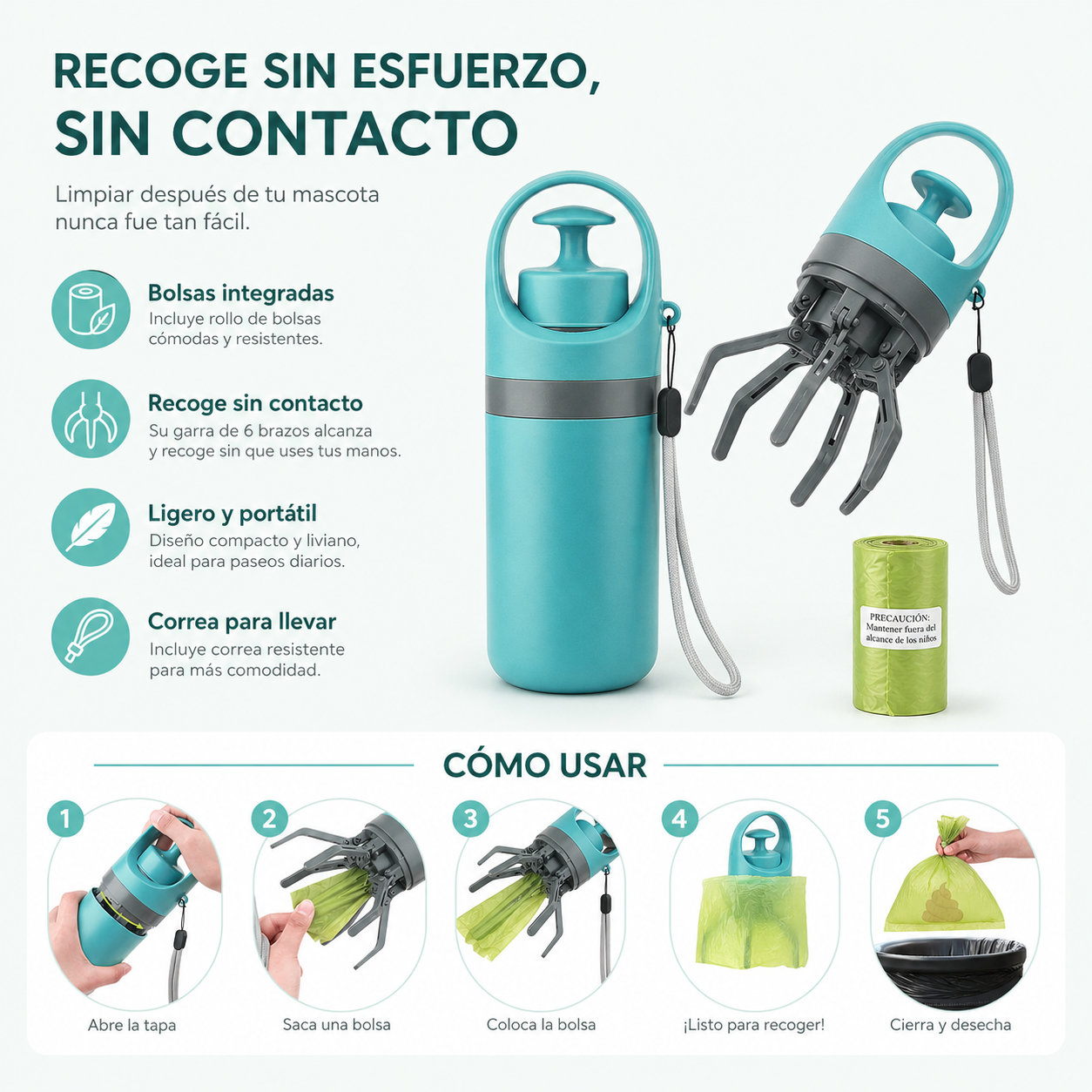 RecoPopó | Recogedor portátil para popó de perro con bolsas integradas